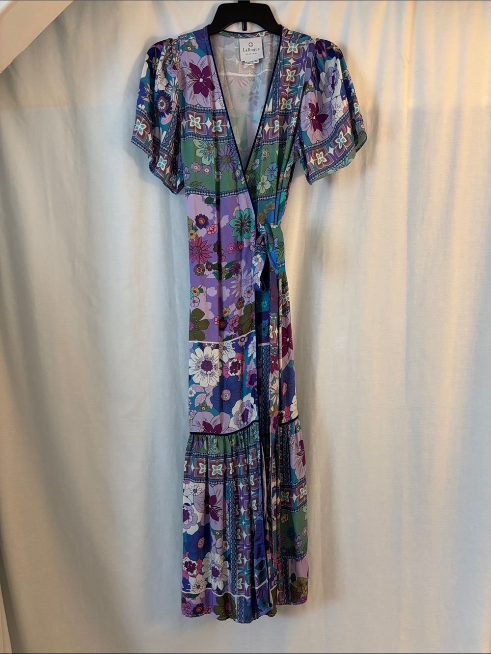 Lalique Purple Floral Wrap Maxi Dress with Tie Waist